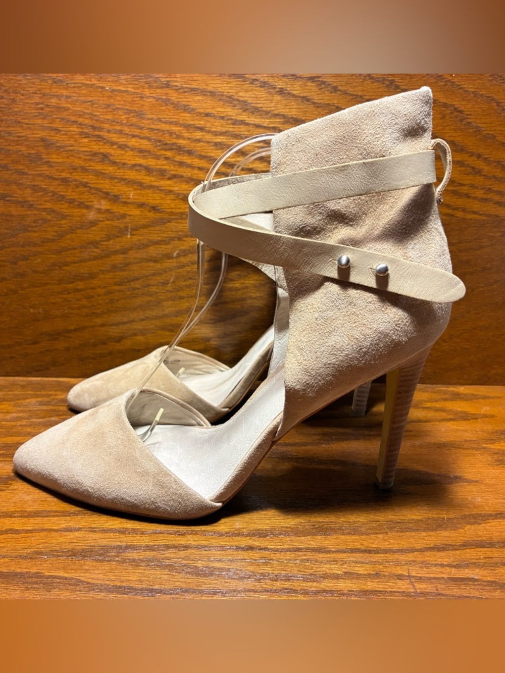 JOE’S Criss Cross Ankle Strap Ivory Suede & Leather Stiletto Heels Size 11